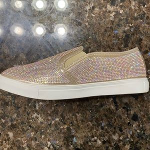 Champagne crystal rhinestone slip on sneakers